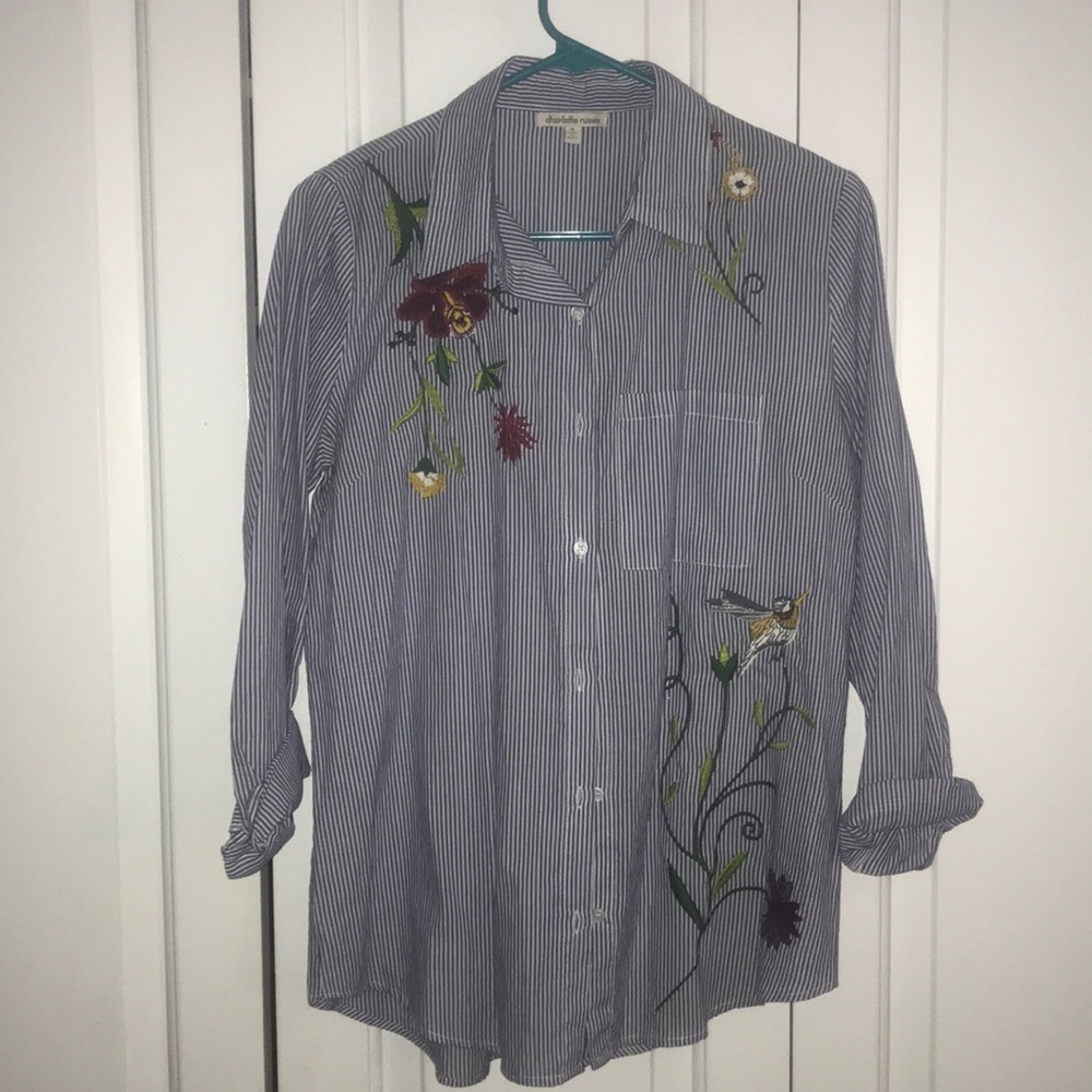 Embroidered Blue Pinstripe Blouse